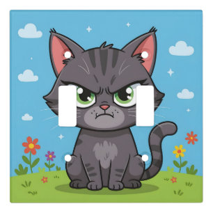 Angry gray little cat light switch cover