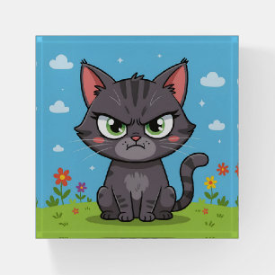 Angry gray little cat paperweight