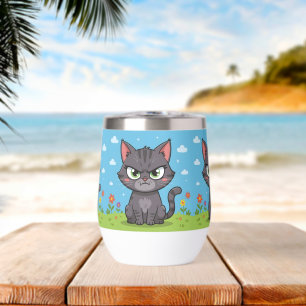 Angry gray little cat thermal wine tumbler