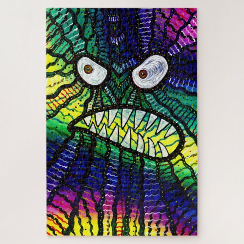 Angry Green Monster Face Jigsaw Puzzle