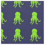 Angry green octopus on blue fabric
