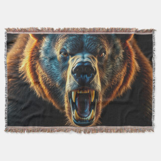 Angry Grizzly Bear Throw Blanket