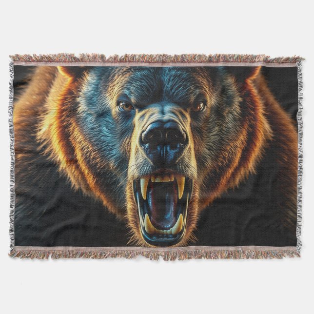Angry Grizzly Bear Throw Blanket (Front)