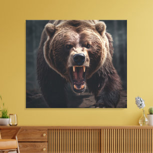 Angry Grizzly Bear Wildlife Animal Portrait Canvas Print