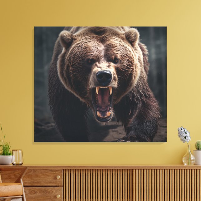 Angry Grizzly Bear Wildlife Animal Portrait Canvas Print (Insitu(LivingRoom))