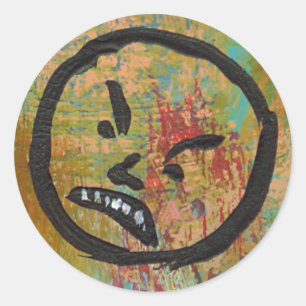 Angry grouchy yuck face mad fun contemporary art classic round sticker