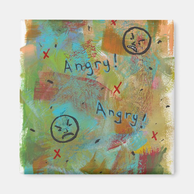 Angry grouchy yuck face mad fun contemporary art magnet (Front)