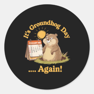 Angry Groundhog Day February 2 Funny Retro Pun Classic Round Sticker