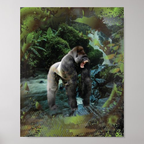 Angry Growling Gorilla Forest Poster