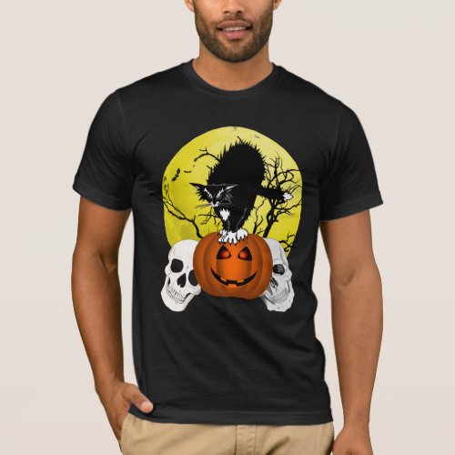 Angry Halloween Cat Standing On A Pumpkin T_Shirt