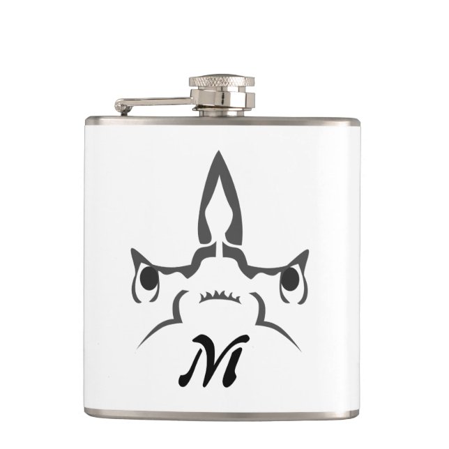 Angry Hammerhead Shark Line Art Flask (Front)