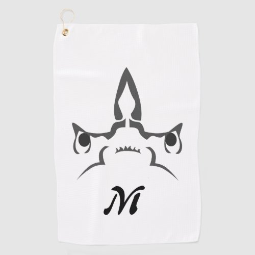 Angry Hammerhead Shark Line Art Golf Towel