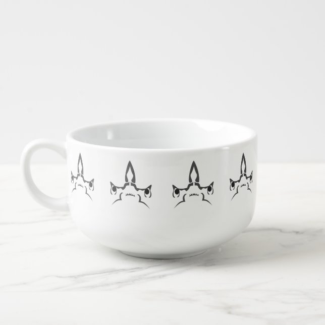Angry Hammerhead Shark Line Art Soup Mug (Right)