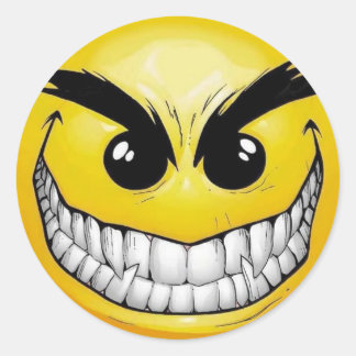 Angry Happy face Classic Round Sticker