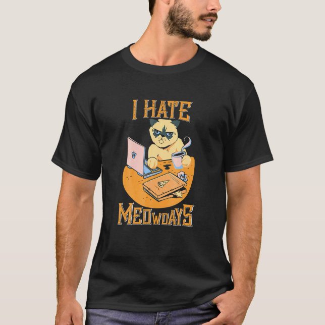 Angry Hate Monday Cat Office T-Shirt (Front)