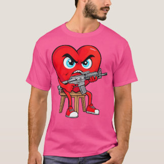 Angry Heart Anti Valentine Gun Happy Valenitne T-Shirt