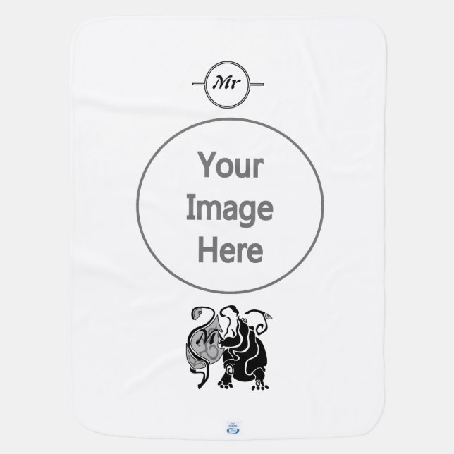 Angry Hippo Monogram Baby Blanket (Back)