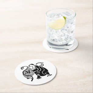 Angry Hippo Monogram Round Paper Coaster