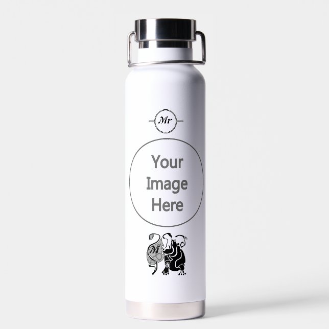 Angry Hippo Monogram Water Bottle (Back)