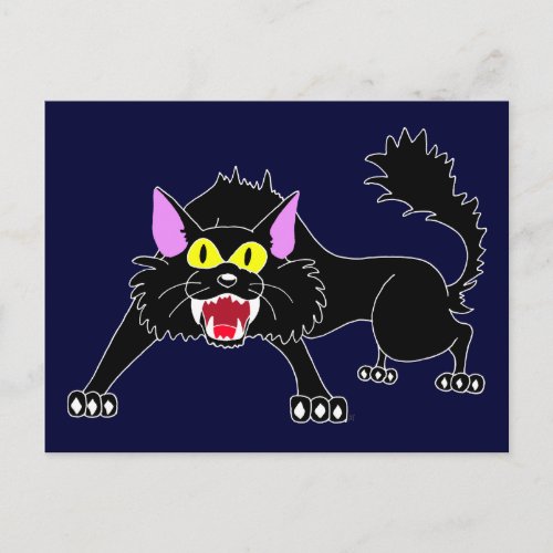 Angry Hissing Black Cat Cartoon Postcard