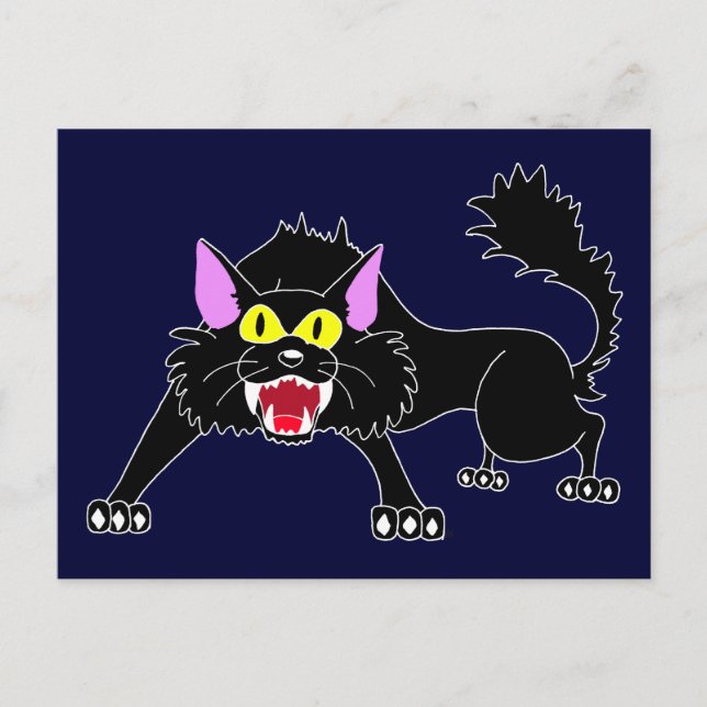 Angry Hissing Black Cat Cartoon Postcard (Front)