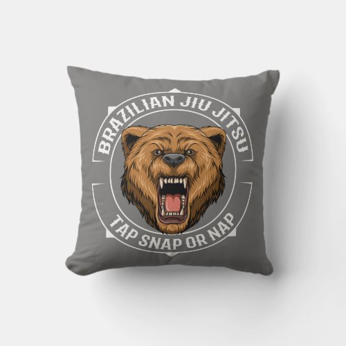 Angry Jiu Jitsu Bear Brazilian Jiu Jitsu BJJ Throw Pillow