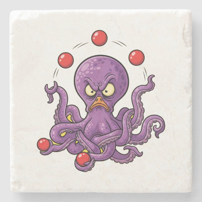 Angry Juggling Octopus Stone Coaster (Front)