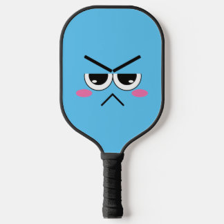 Angry Kawaii Face On Blue Pickleball Paddle