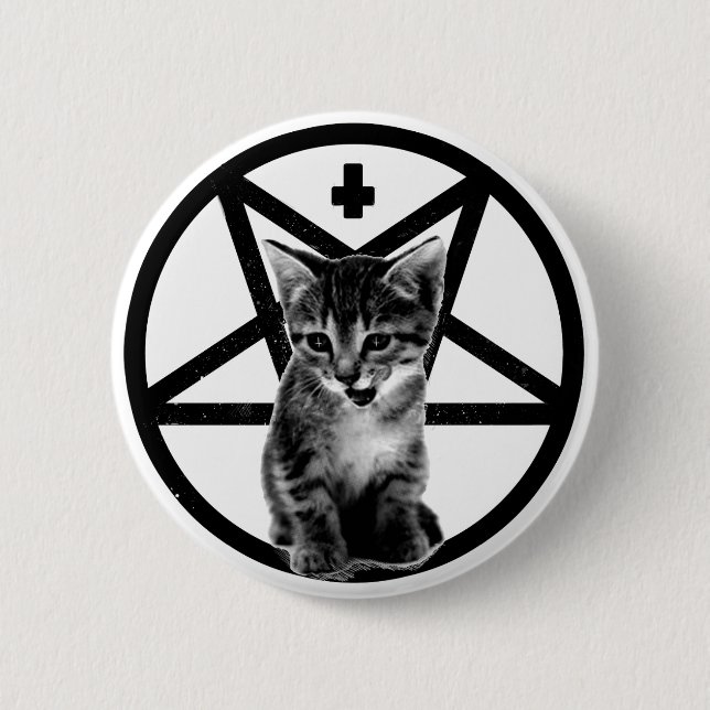 Angry Kitten Inverted Cross & Pentagram Button (Front)