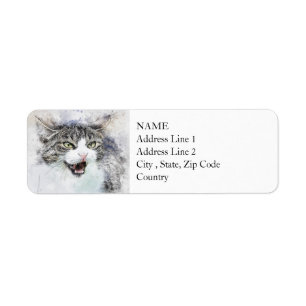 Angry Kitty Abstract Watercolor Label
