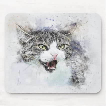 Angry Kitty | Abstract | Watercolor Mouse Pad