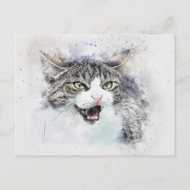 Angry Kitty | Abstract | Watercolor Postcard (Front)