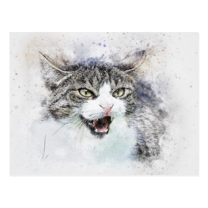 Angry Kitty | Abstract | Watercolor Postcard