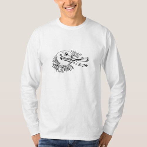 Angry Kiwi Bird Head Cartoon Black and White T_Shirt