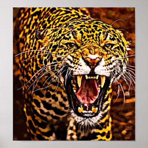 Angry Leopard Abstract Animal Art Poster