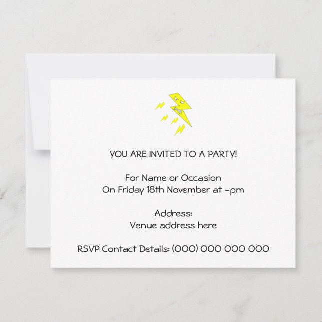Angry Lightning Bolt. Yellow on White. Invitation (Front)