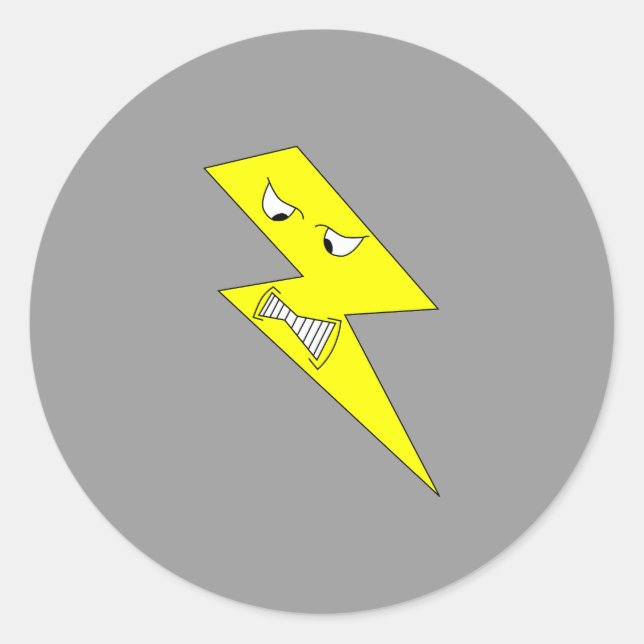 Angry Lightning. Yellow on Gray. Classic Round Sticker (Front)