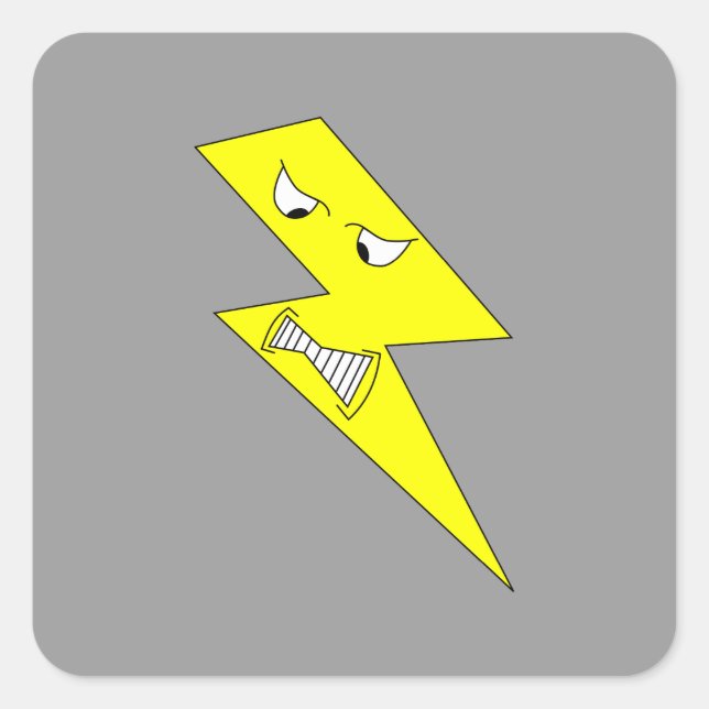 Angry Lightning. Yellow on Gray. Square Sticker (Front)