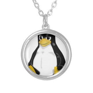 ANGRY LINUX TUX PENGUIN SILVER PLATED NECKLACE
