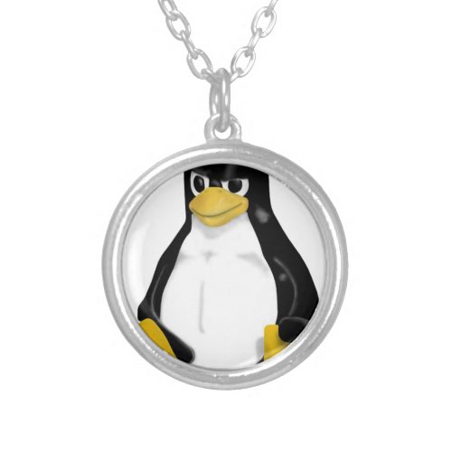 ANGRY LINUX TUX PENGUIN SILVER PLATED NECKLACE