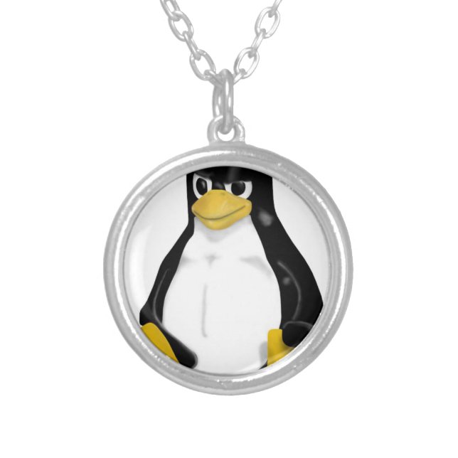 ANGRY LINUX TUX PENGUIN SILVER PLATED NECKLACE (Front)