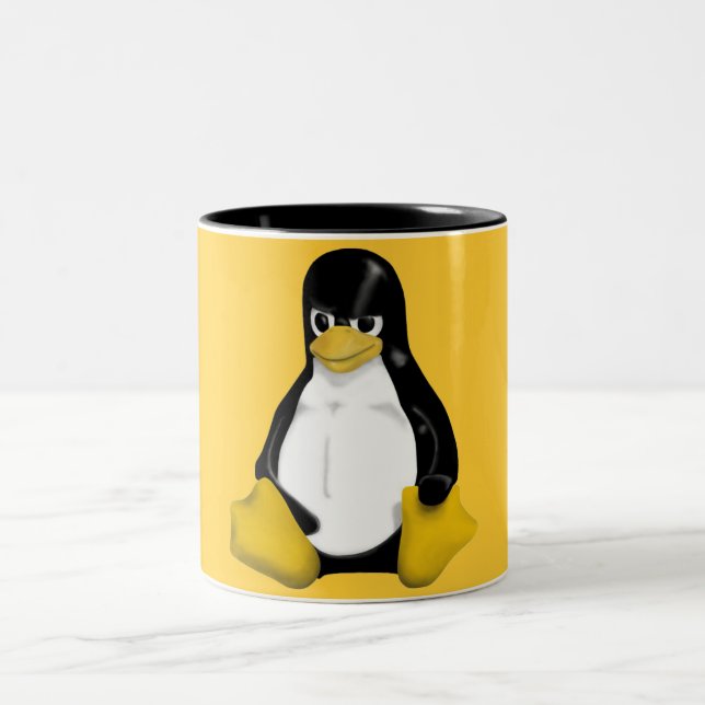 ANGRY LINUX TUX PENGUIN Two-Tone COFFEE MUG (Center)
