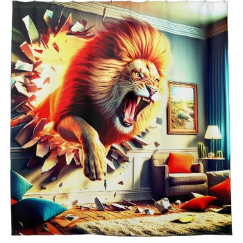 Angry Lion Shower Curtain by MarblesPictures at Zazzle