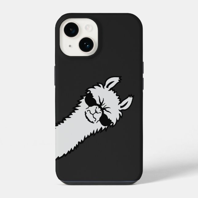 Angry Llama Fierce Peeking Corner Cool Sunglasses iPhone Case (Back)