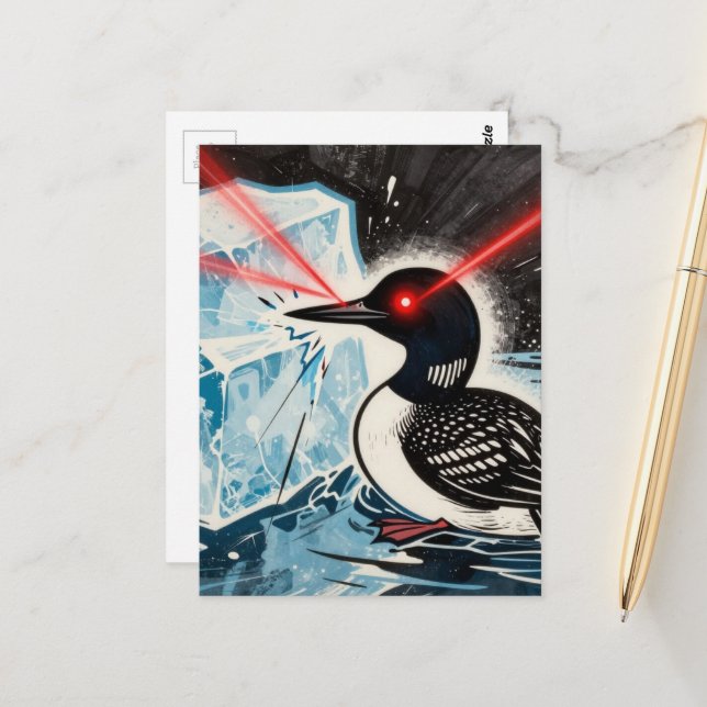 Angry Loon and Melting Ice: Surreal Art Postcard (Front/Back In Situ)
