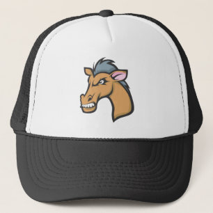 Angry Mad Wild Brown Horse Cartoon Trucker Hat