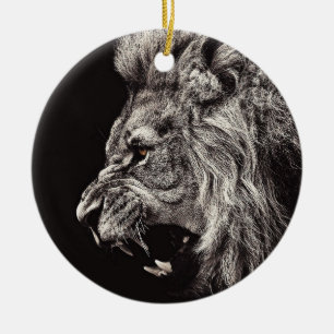 Angry Male Lion Ceramic Ornament