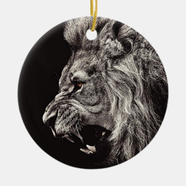 Angry Male Lion Ceramic Ornament (Front)