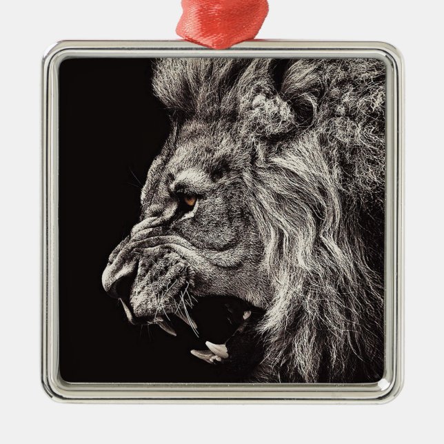 Angry Male Lion Metal Ornament (Front)