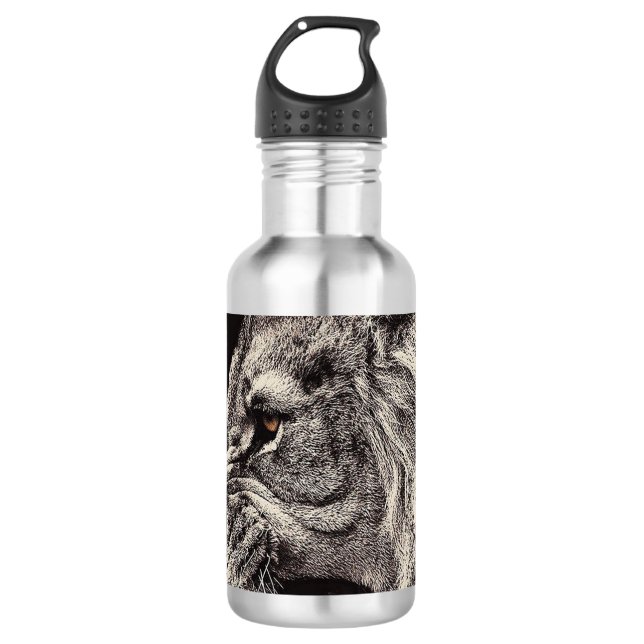 Angry Male Lion Stainless Steel Water Bottle (Front)
